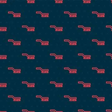 Red line Pool table brush icon isolated seamless pattern on black background 스톡 일러스트