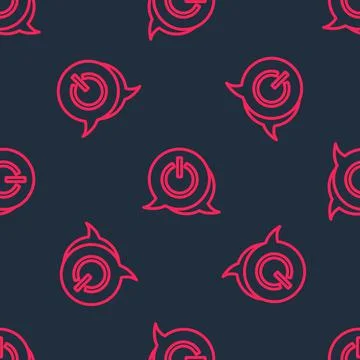 Red line Power button icon isolated seamless pattern on black background. Start Illustrazione stock