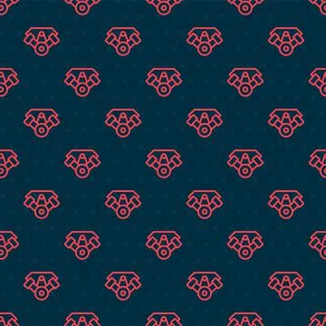 Red line Power car engine icon isolated seamless pattern on black background 스톡 일러스트