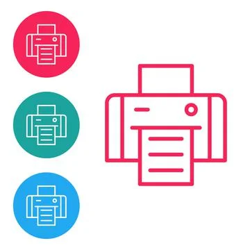Red line Printer icon isolated on white background. Set icons in circle buttons Stock Illustration