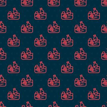 Red line The problem of pollution of the ocean icon isolated seamless pattern on Illustrazione stock