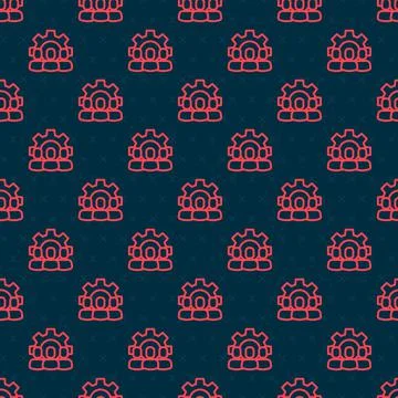 Red line Project team base icon isolated seamless pattern on black background 스톡 일러스트