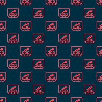 Red line Project team base icon isolated seamless pattern on black background Illustrazione stock