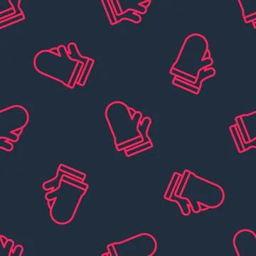 Red line Protective gloves icon isolated seamless pattern on black background 스톡 일러스트