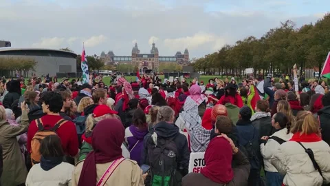 Red Line Protest at Museumplein Amsterdam Against Dutch Israel Policy Stock Footage 318418928