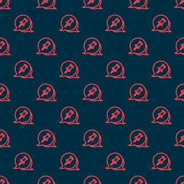 Red line Push pin icon isolated seamless pattern on black background. Thumb.. イラスト素材