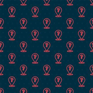 Red line Question mark icon isolated seamless pattern on black background. FAQ Stock Illustration