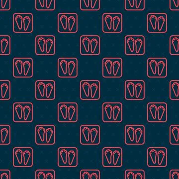 Red line Rabbit and hare paw footprint icon isolated seamless pattern on black Illustrazione stock