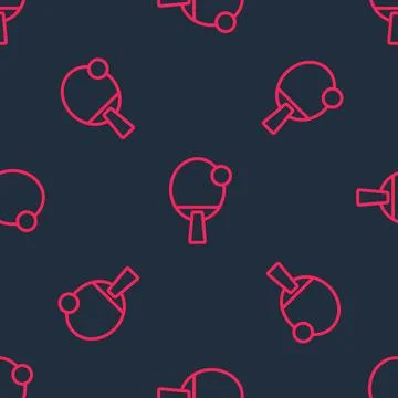 Red line Racket for playing table tennis icon isolated seamless pattern on black Stock Illustration