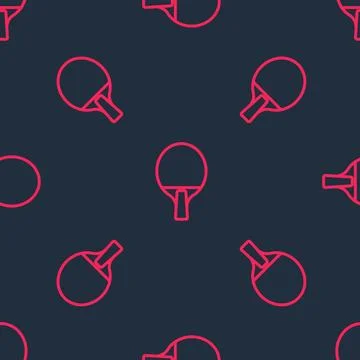 Red line Racket for playing table tennis icon isolated seamless pattern on black Stock Illustration