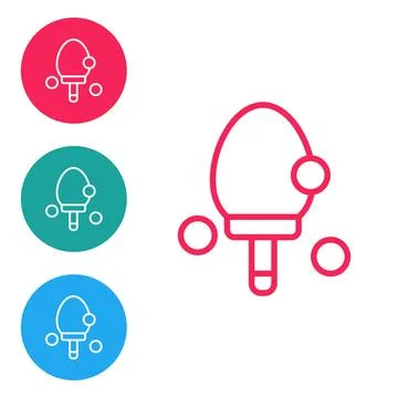 Red line Racket for playing table tennis icon isolated on white background. Set Stock Illustration