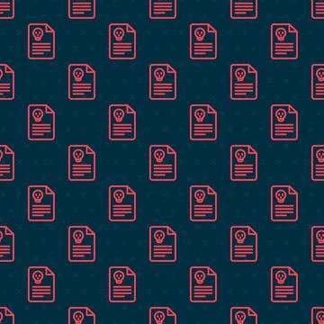 Red line Radiation warning document icon isolated seamless pattern on black 스톡 일러스트