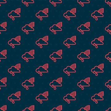 Red line Rainbow with cloud and rain icon isolated seamless pattern on black Stock Illustration