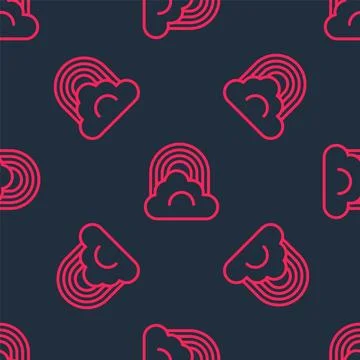 Red line Rainbow with cloud icon isolated seamless pattern on black backgro.. Stock Illustration