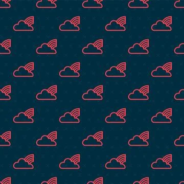 Red line Rainbow with clouds icon isolated seamless pattern on black backgrou Stock Illustration
