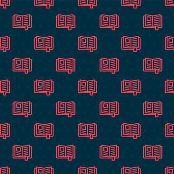 Red line Reading book icon isolated seamless pattern on black background. Vector Illustrazione stock