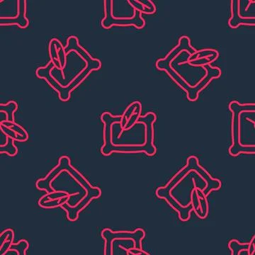 Red line Rectangular pillow icon isolated seamless pattern on black backgroun Illustrazione stock