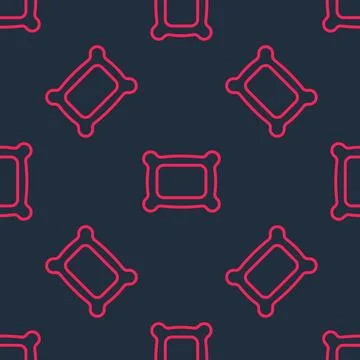 Red line Rectangular pillow icon isolated seamless pattern on black backgro.. Illustrazione stock