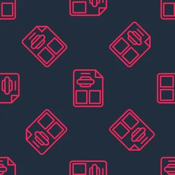 Red line Restaurant cafe menu icon isolated seamless pattern on black background Illustrazione stock