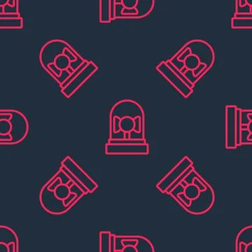 Red line Ringing alarm bell icon isolated seamless pattern on black background Illustrazione stock