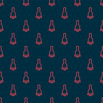 Red line Ringing bell icon isolated seamless pattern on black background. Alarm Illustrazione stock