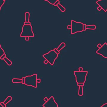 Red line Ringing bell icon isolated seamless pattern on black background. Alarm Illustrazione stock