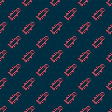 Red line Rocket icon isolated seamless pattern on black background. Vector Illustrazione stock
