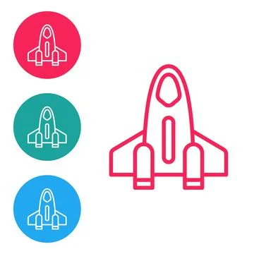 Red line Rocket ship icon isolated on white background. Space travel. Set icons Stock Illustration
