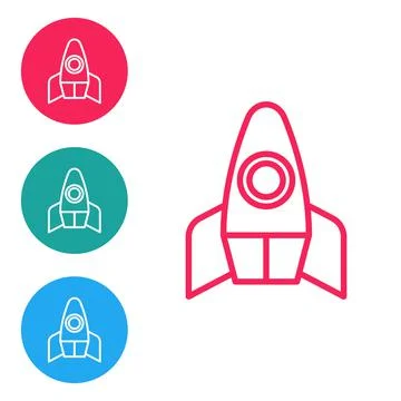 Red line Rocket ship icon isolated on white background. Space travel. Set icons Illustrazione stock