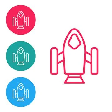 Red line Rocket ship icon isolated on white background. Space travel. Set icons Illustrazione stock