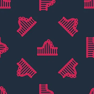 Red line Roller coaster icon isolated seamless pattern on black background... Stockillustratie