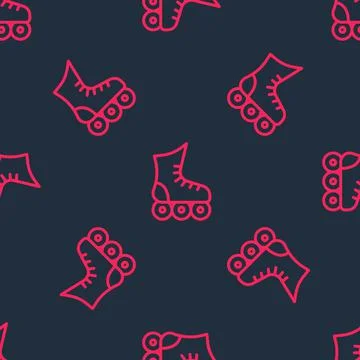 Red line Roller skate icon isolated seamless pattern on black background.  Ve Illustrazione stock