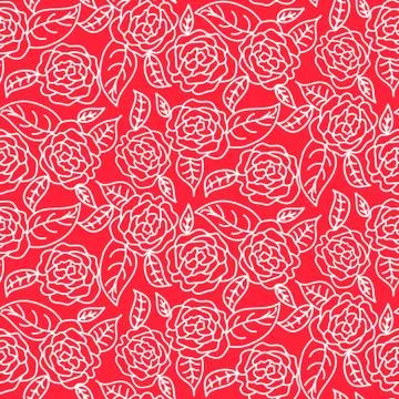 Red line roses floral pattern seamless vector. イラスト素材