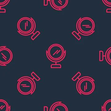 Red line Round makeup mirror icon isolated seamless pattern on black background Illustrazione stock