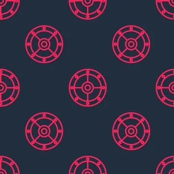 Red line Round shield icon isolated seamless pattern on black background イラスト素材