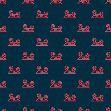 Red line Route location icon isolated seamless pattern on black background. Map Stock Illustration