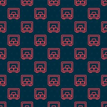 Red line Safe with gold bars icon isolated seamless pattern on black background Stock Illustration