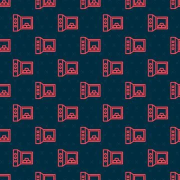 Red line Safe with gold bars icon isolated seamless pattern on black background Stock Illustration