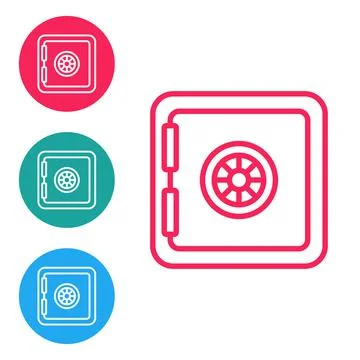 Red line Safe icon isolated on white background. The door safe a bank vault with Ilustración de archivo