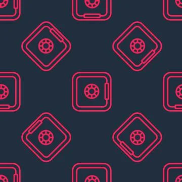 Red line Safe icon isolated seamless pattern on black background. The door safe Stock Illustration