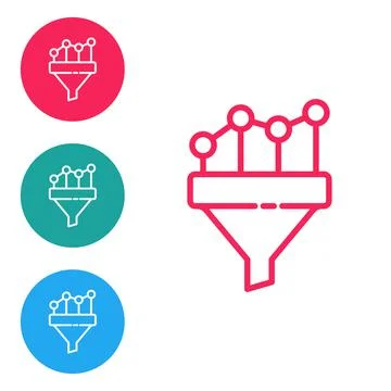 Red line Sales funnel with chart for marketing and startup business icon Stock Illustration