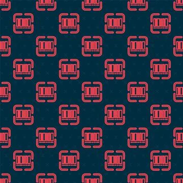 Red line Scanner scanning bar code icon isolated seamless pattern on black Stock Illustration