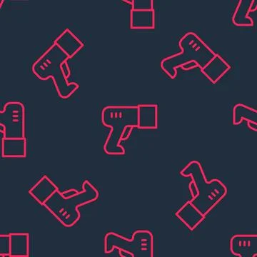 Red line Scanner scanning bar code icon isolated seamless pattern on black 스톡 일러스트