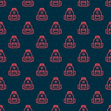 Red line School backpack icon isolated seamless pattern on black background Stockillustratie