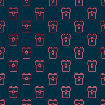 Red line School backpack icon isolated seamless pattern on black background 库存插图
