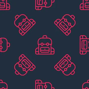 Red line School backpack icon isolated seamless pattern on black background イラスト素材