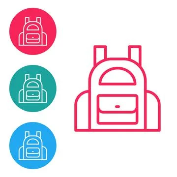 Red line School backpack icon isolated on white background. Set icons in circle Illustrazione stock