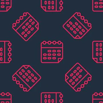 Red line School timetable icon isolated seamless pattern on black background Stock Illustration