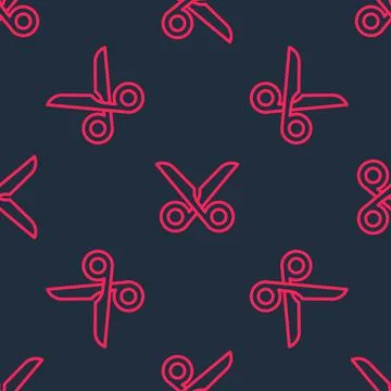 Red line Scissors icon isolated seamless pattern on black background. Cutting Stock Illustration