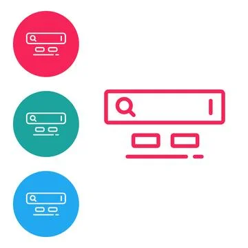 Red line Search engine icon isolated on white background. Set icons in circle Illustrazione stock